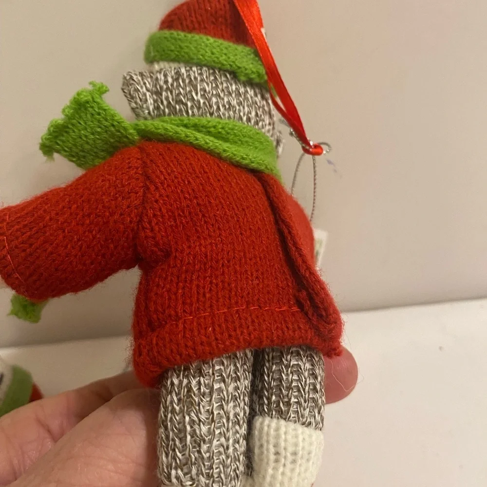 Set of 2 Red and Green Knit Monkey Ornament 2014 & 2015 (F)